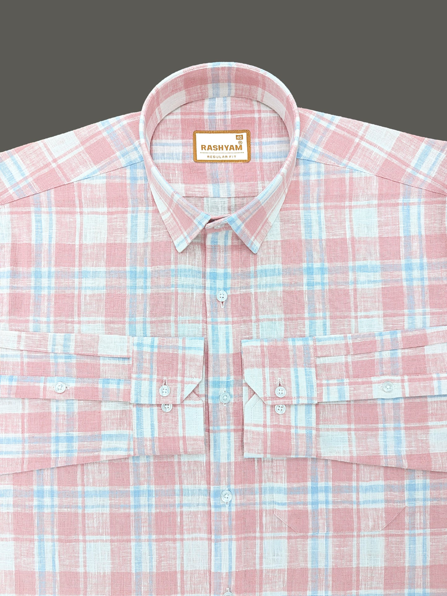 Ceriana Luxurious Italian Linen Reddish Orange Checks Formal Shirt
