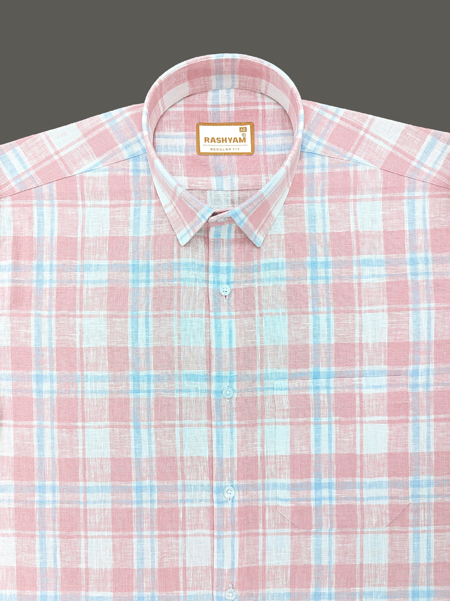 Ceriana Luxurious Italian Linen Reddish Orange Checks Formal Shirt