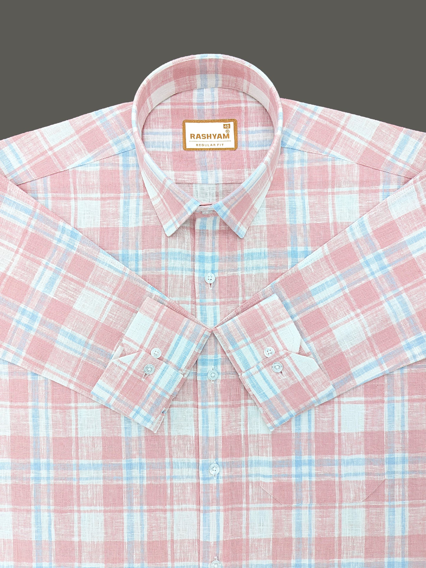Ceriana Luxurious Italian Linen Reddish Orange Checks Formal Shirt