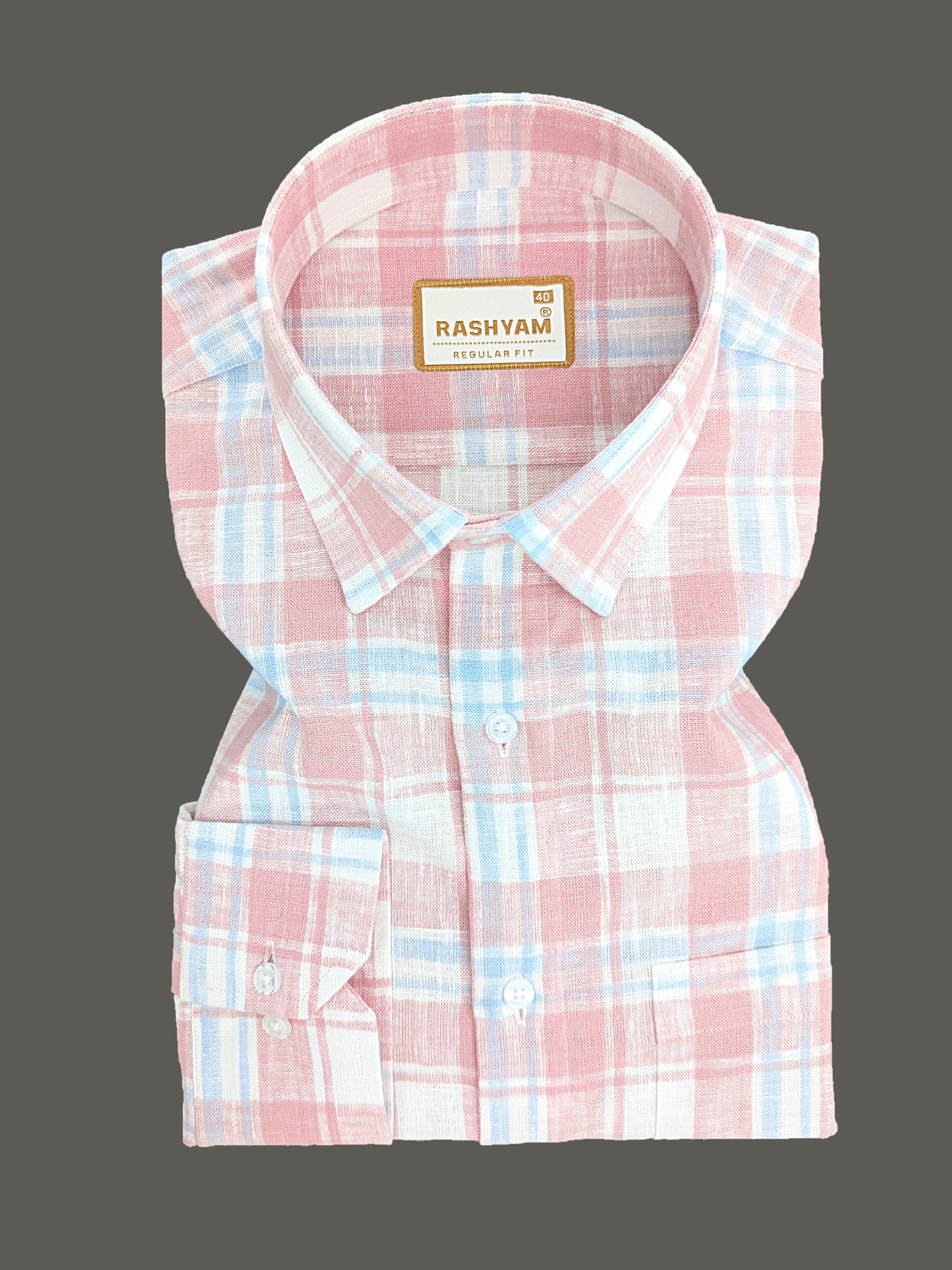 Ceriana Luxurious Italian Linen Reddish Orange Checks Formal Shirt