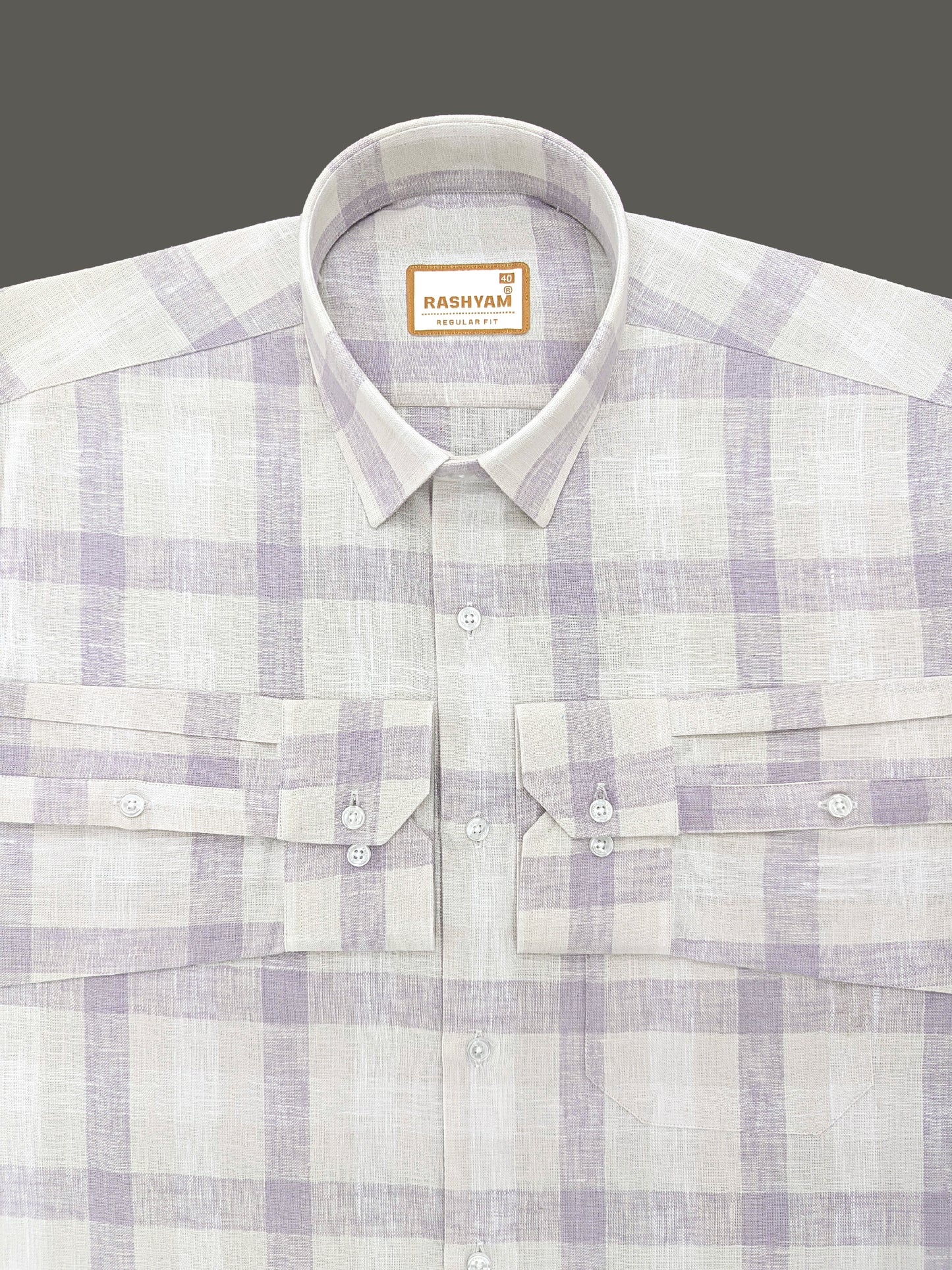 Ceriana Luxurious Italian Linen lavender Checks On Cream Formal Shirt