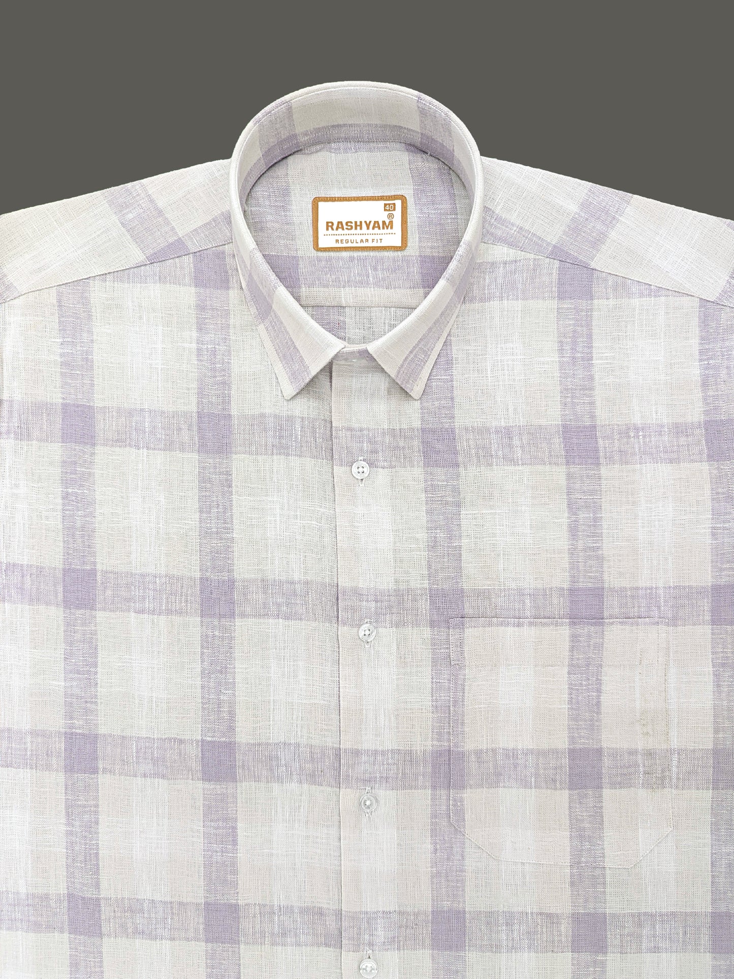 Ceriana Luxurious Italian Linen lavender Checks On Cream Formal Shirt