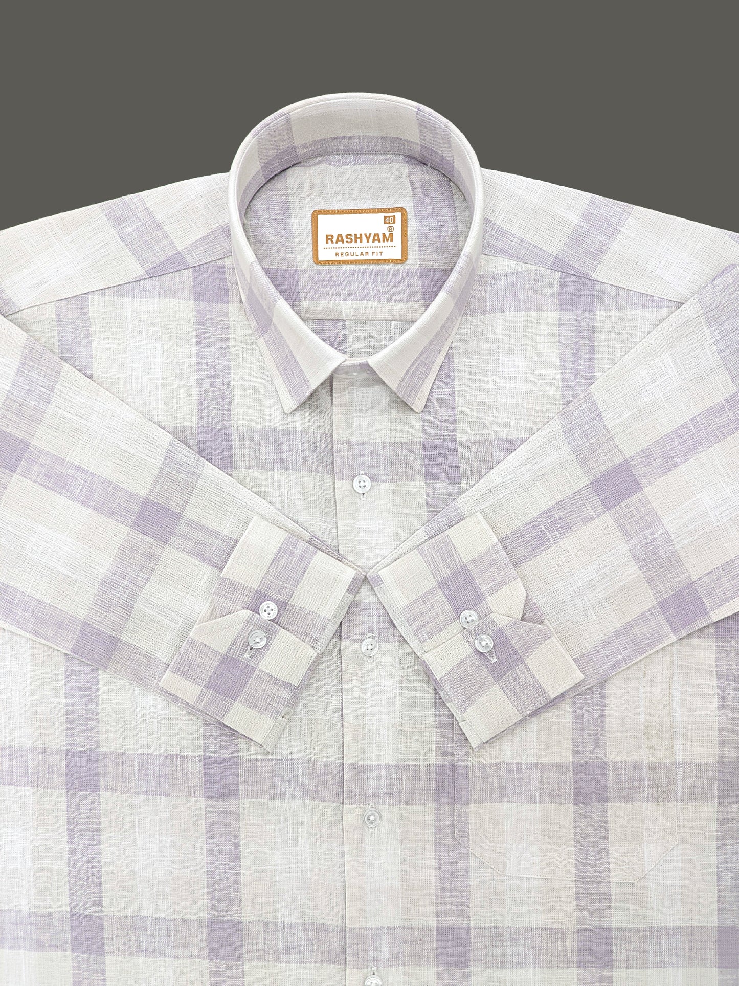 Ceriana Luxurious Italian Linen lavender Checks On Cream Formal Shirt