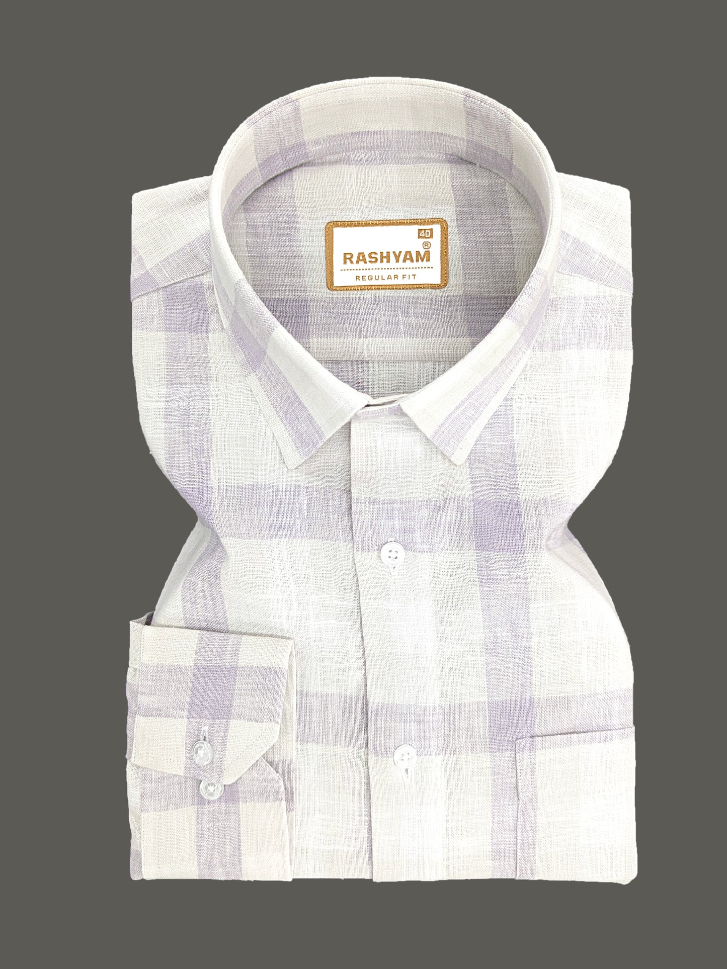 Ceriana Luxurious Italian Linen lavender Checks On Cream Formal Shirt