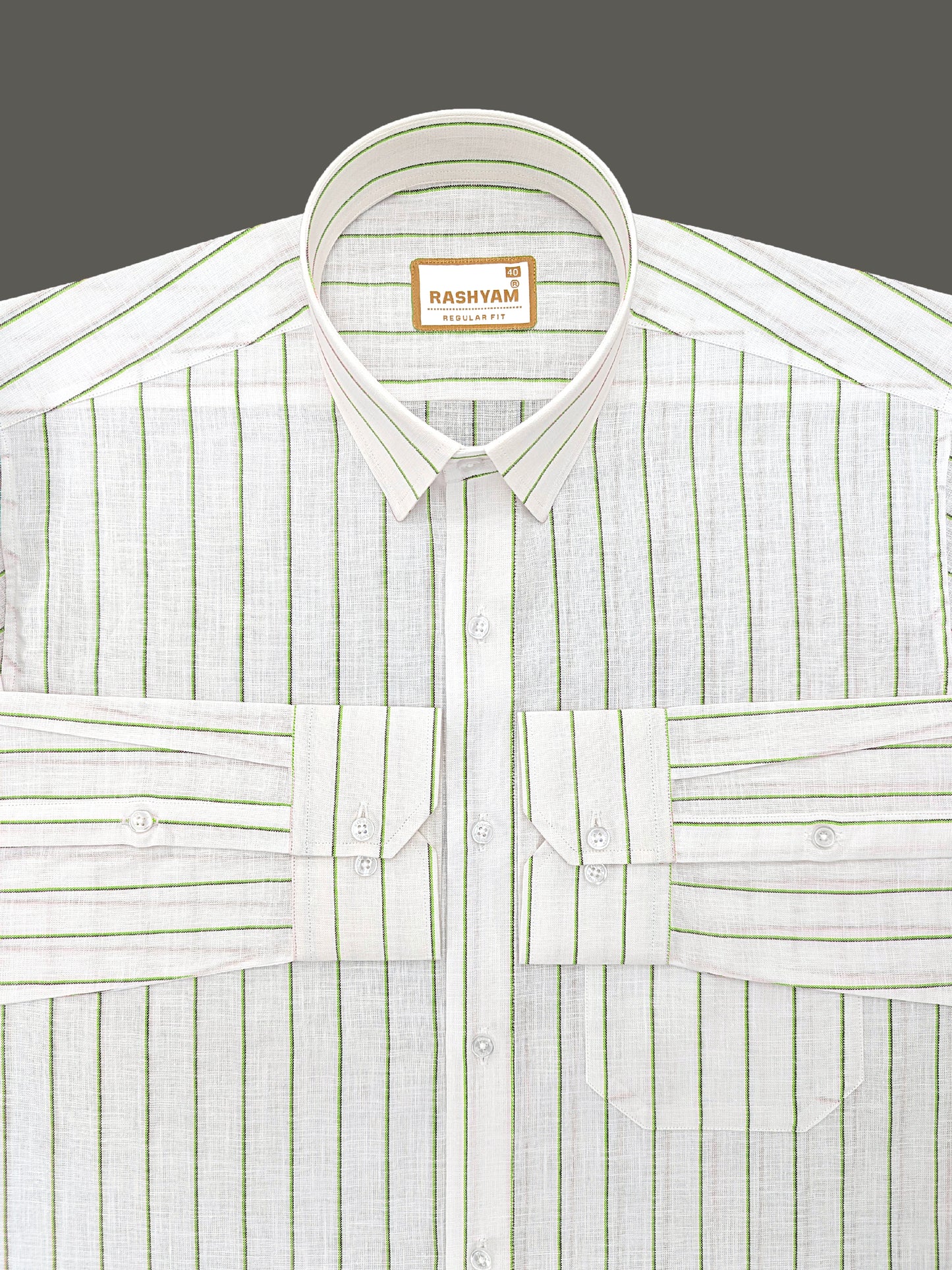 Arezzo Italian Premium Linen Green With Black Mix Line Formal Shirt For Men