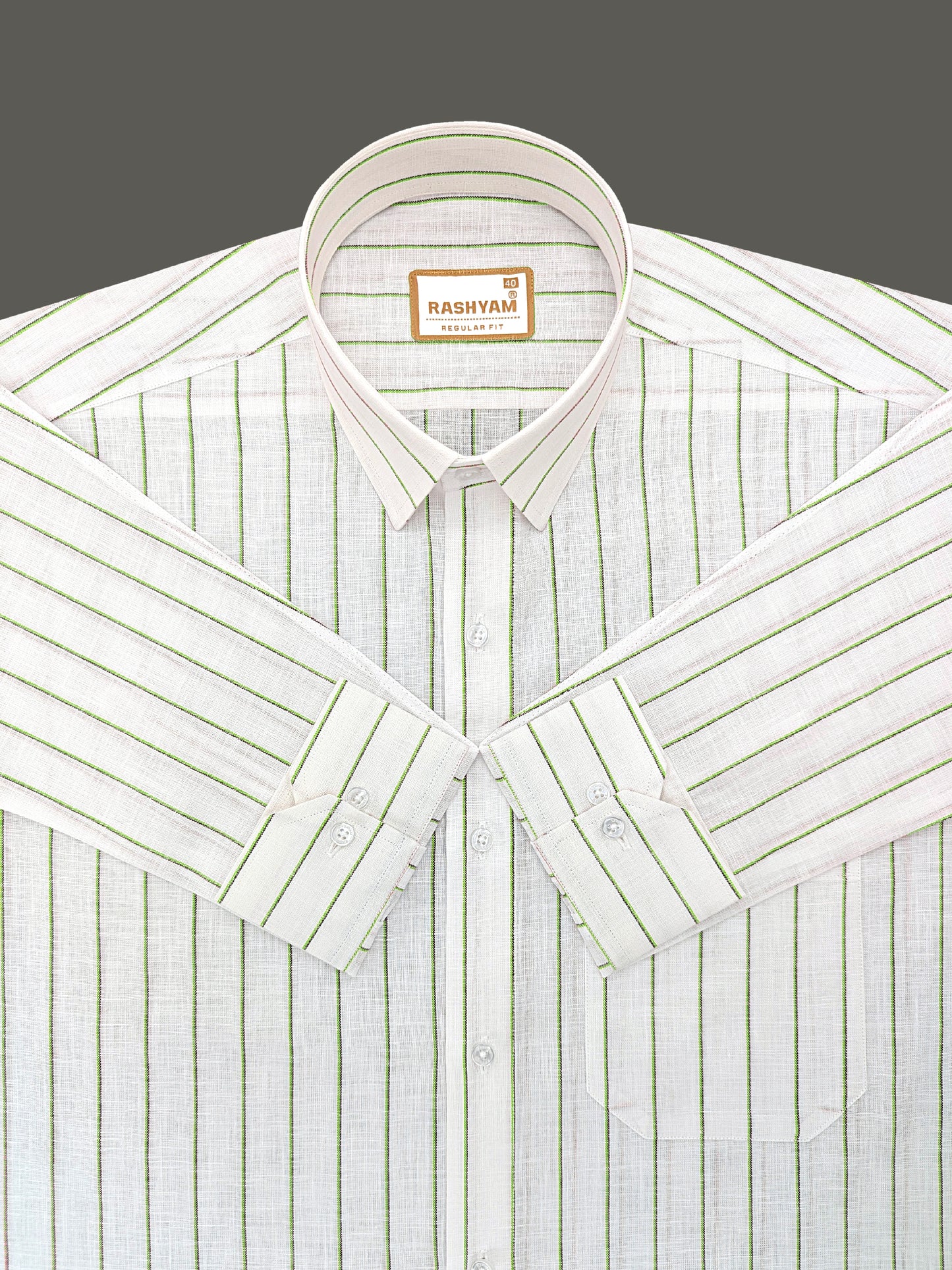 Arezzo Italian Premium Linen Green With Black Mix Line Formal Shirt For Men