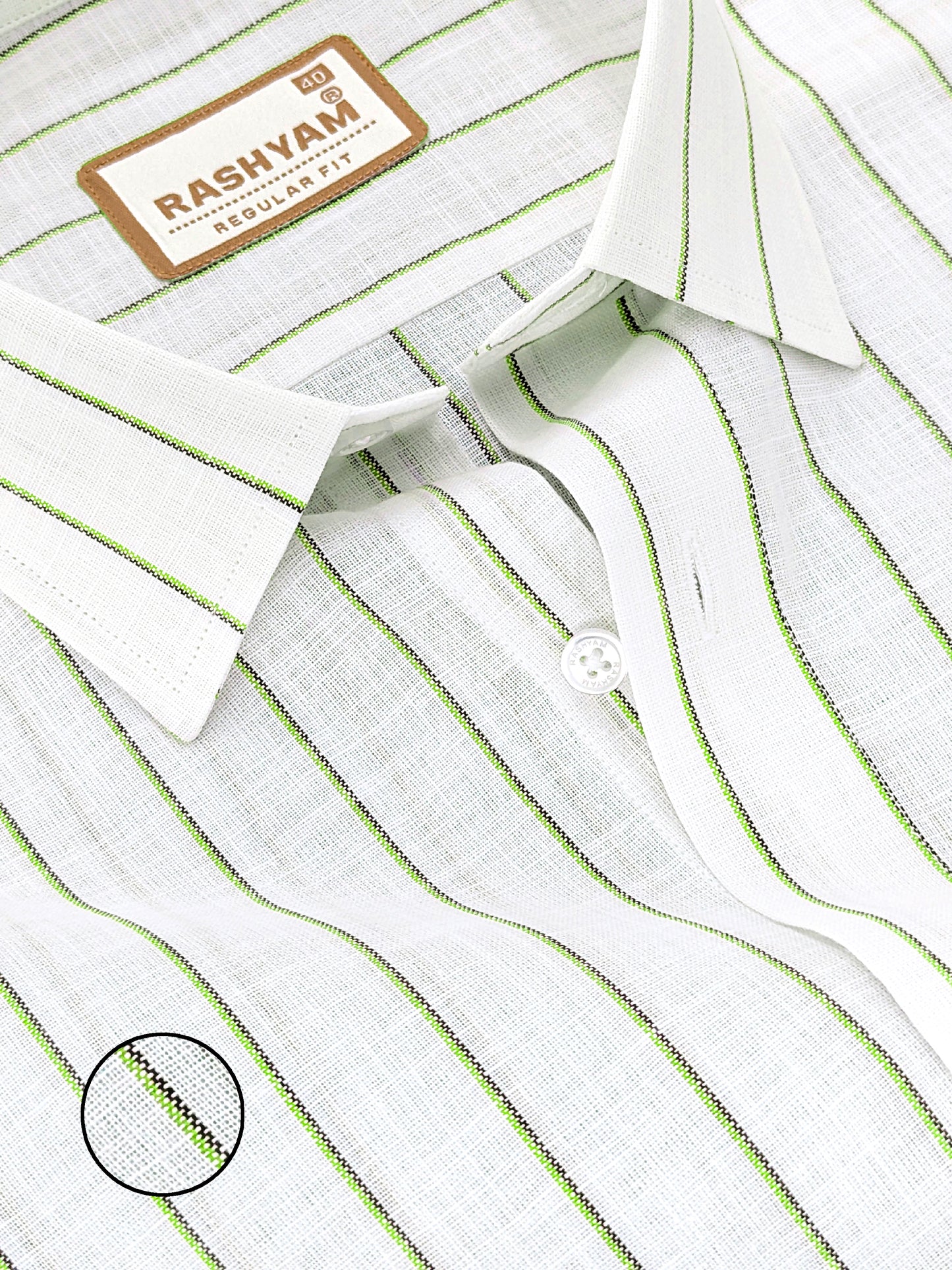 Arezzo Italian Premium Linen Green With Black Mix Line Formal Shirt For Men