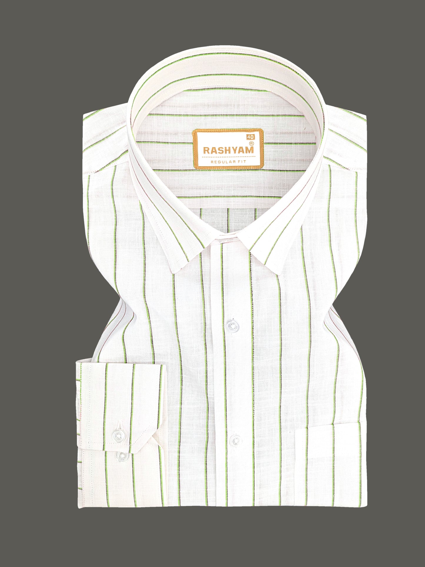 Arezzo Italian Premium Linen Green With Black Mix Line Formal Shirt For Men