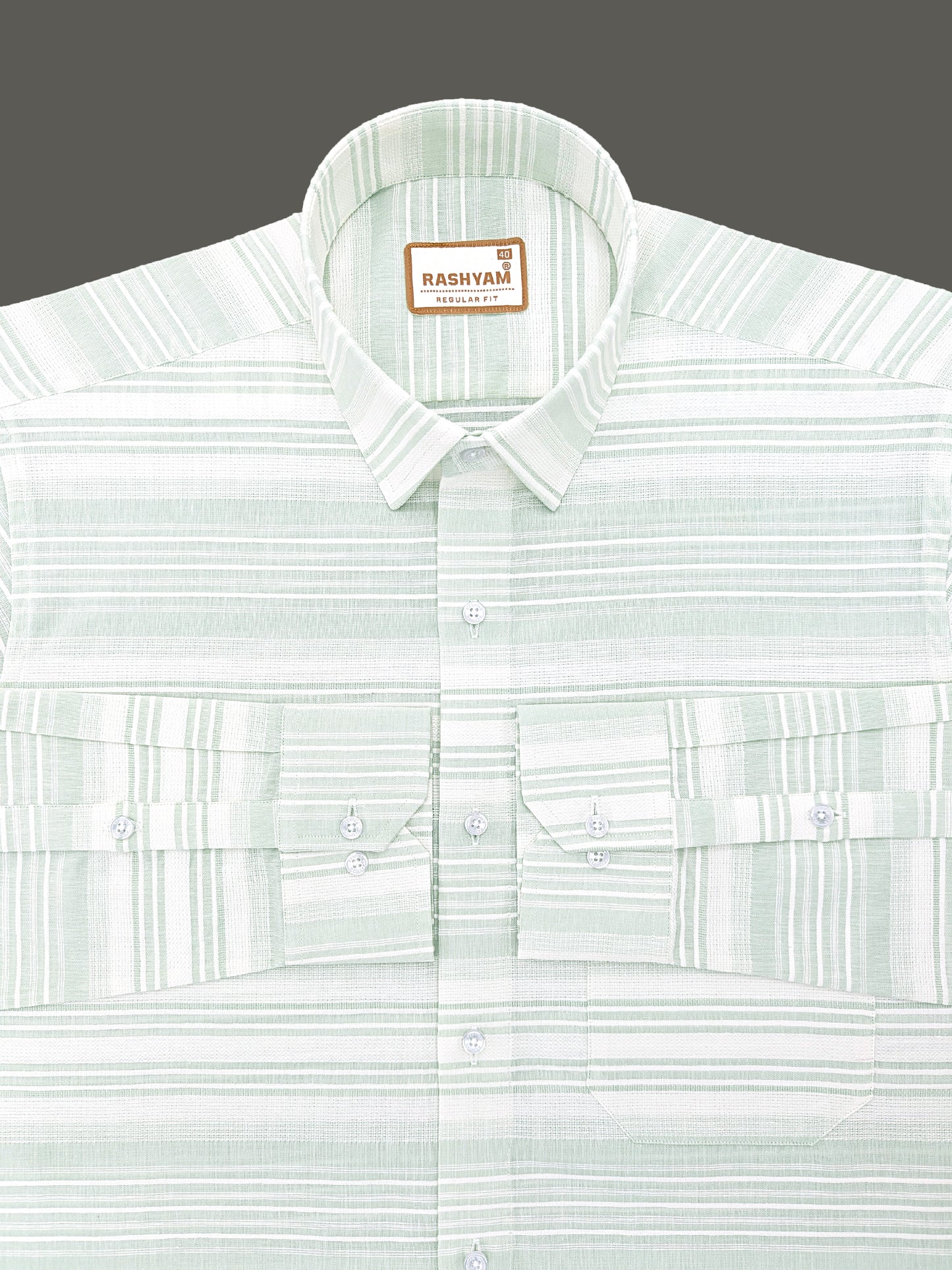 Rashyam Luxurious Linen Cotton Ice Green Stripe Formal Shirt