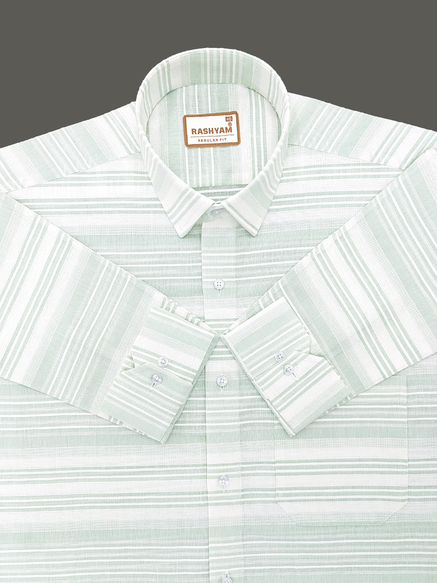 Rashyam Luxurious Linen Cotton Ice Green Stripe Formal Shirt