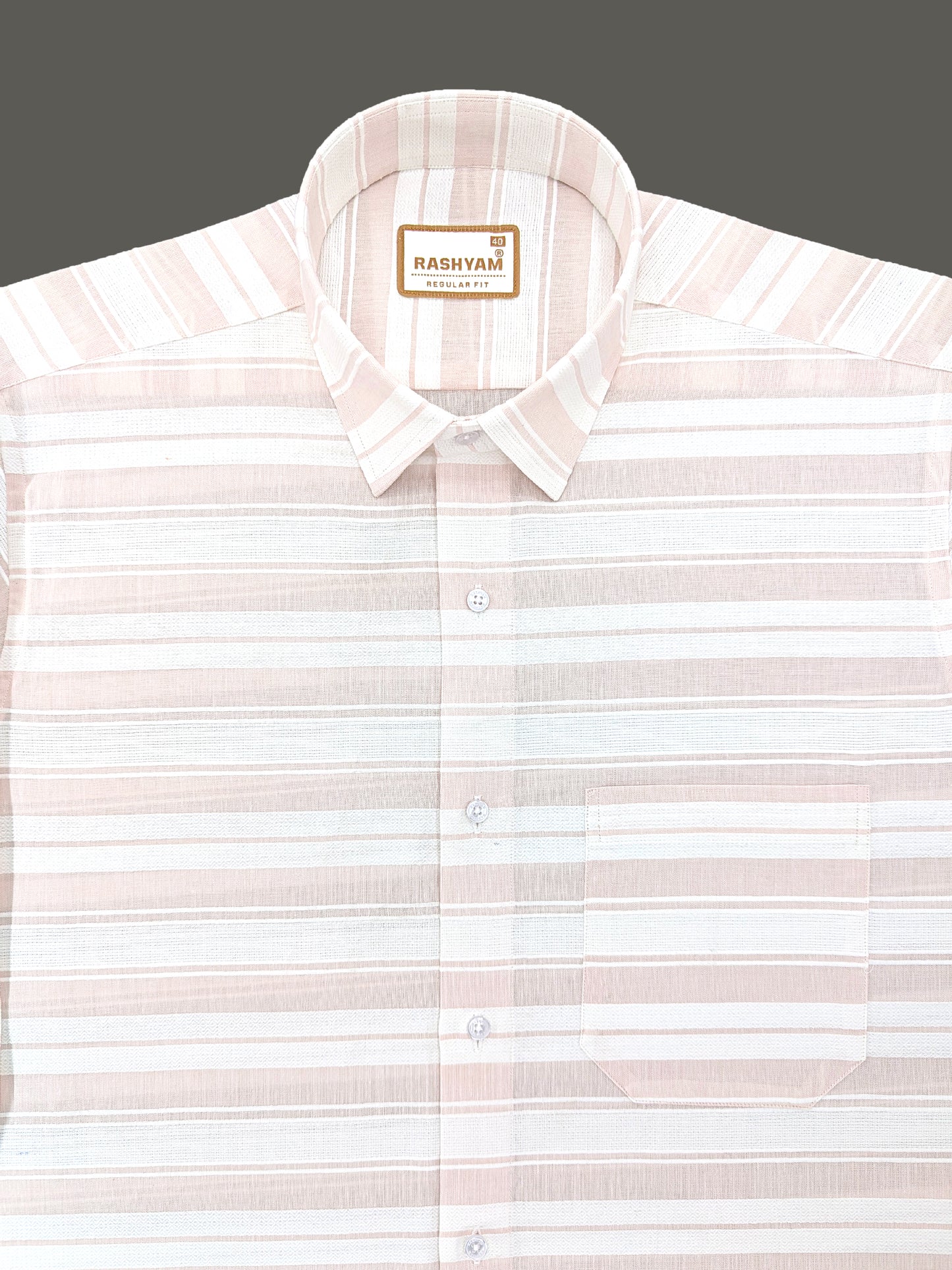 Rashyam Luxurious Linen Cotton Light Peach Stripe Formal Shirt
