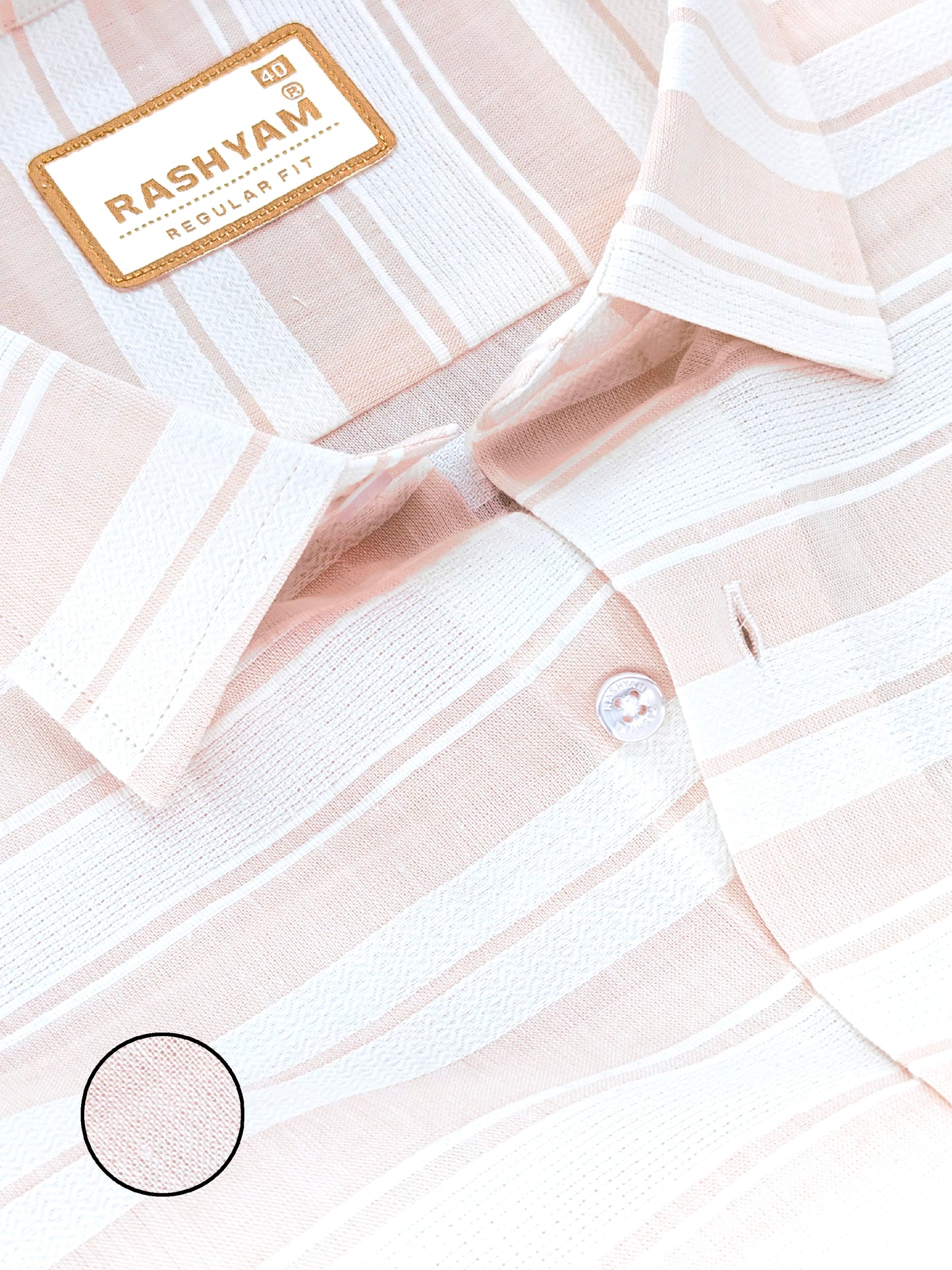Rashyam Luxurious Linen Cotton Light Peach Stripe Formal Shirt