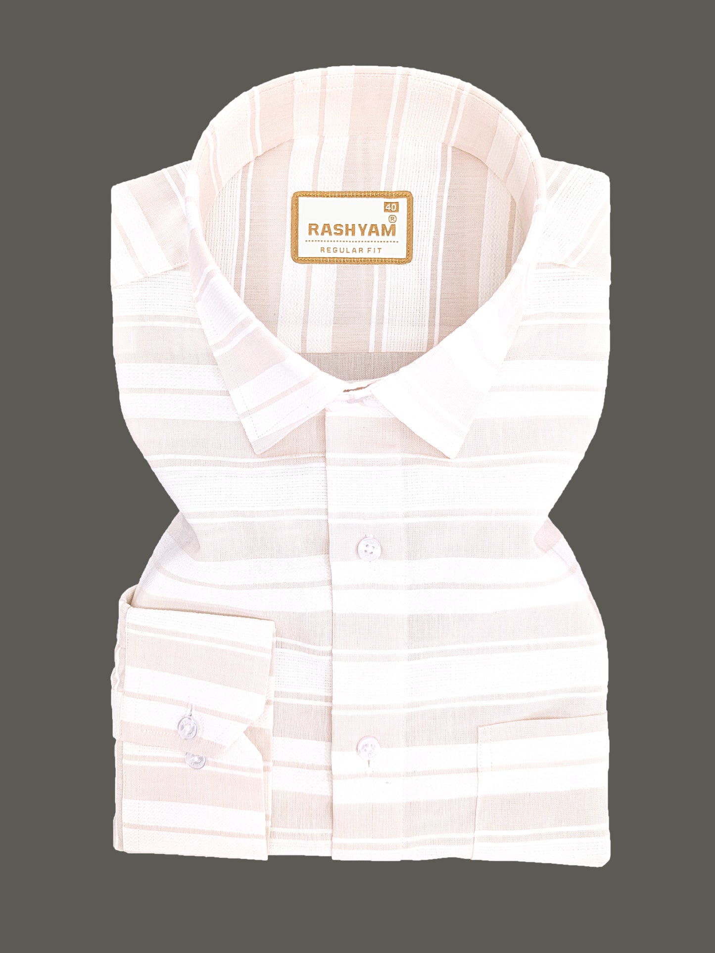 Rashyam Luxurious Linen Cotton Light Peach Stripe Formal Shirt