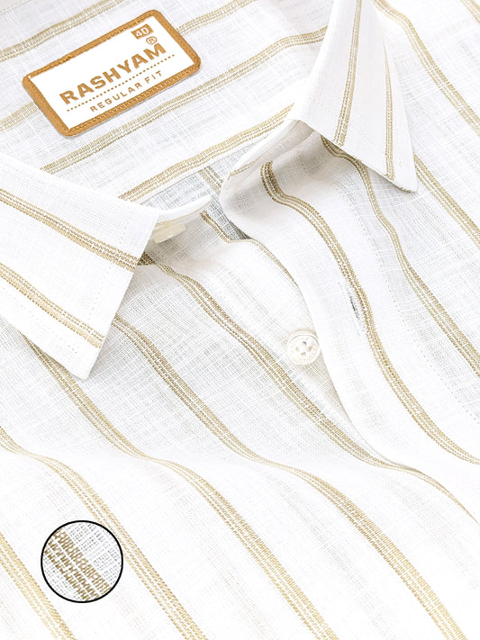 Rashyam Genoa Premium Linen Cotton Brown Classic Stripe Formal Shirt