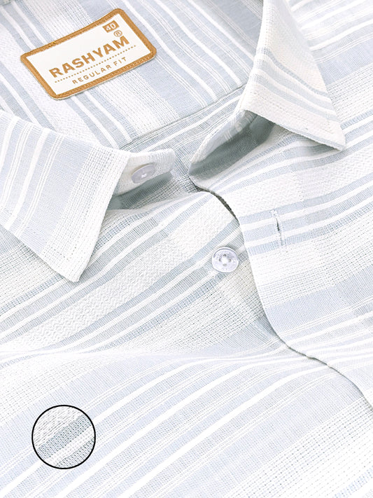 Rashyam Luxurious Linen Cotton Light Blue Stripe Formal Shirt