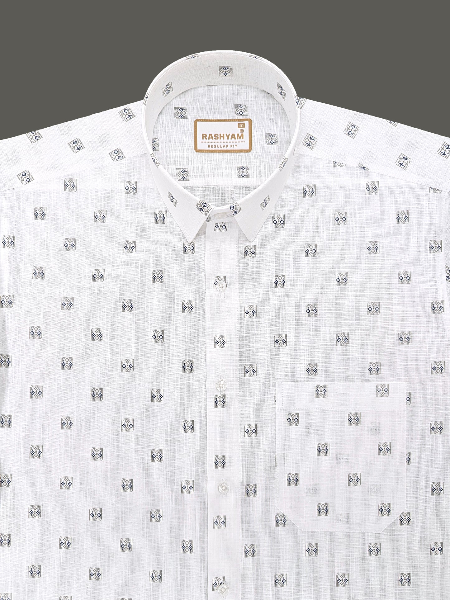 Manarola Premium Linen Cotton Grey With Navy Geo Classic Buta Formal Shirt