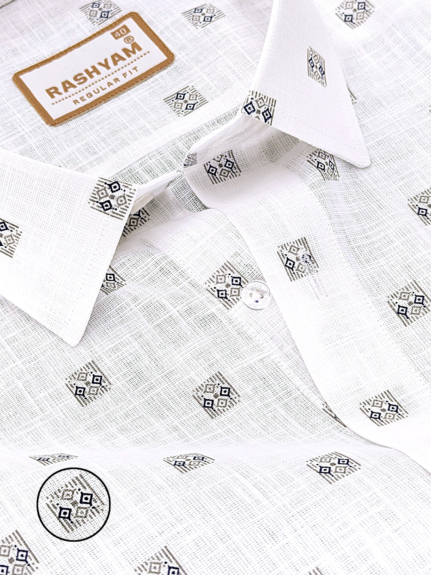 Manarola Premium Linen Cotton Grey With Navy Geo Classic Buta Formal Shirt
