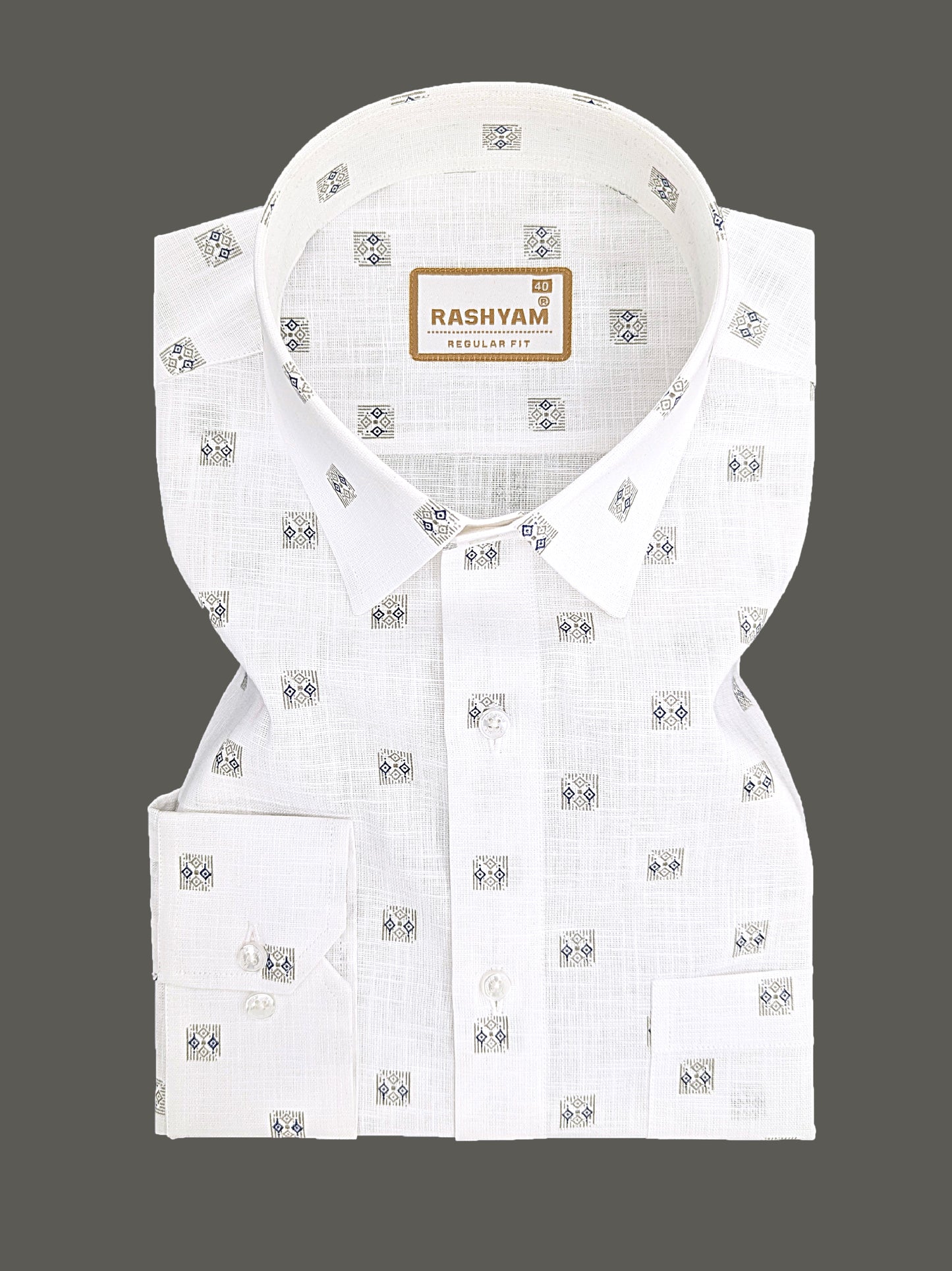 Manarola Premium Linen Cotton Grey With Navy Geo Classic Buta Formal Shirt