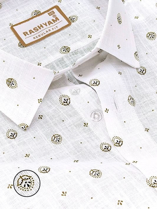 Manarola Premium Linen Cotton Browny Bloom Dot Print Formal Shirt