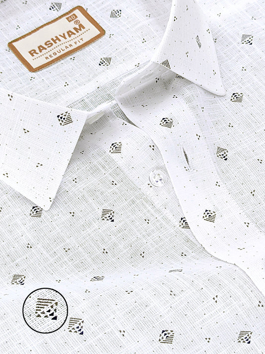 Manarola Premium Linen Cotton Natural Stripe Patch Matrix Print Formal Shirt