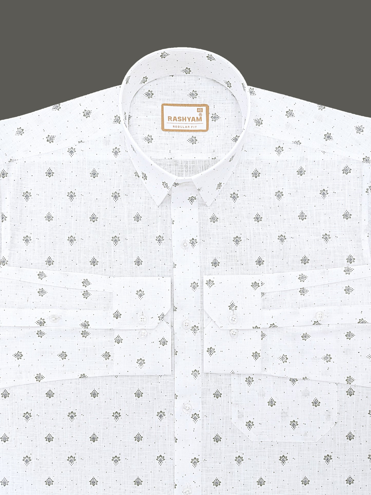 Manarola Premium Linen Cotton Grey Maple Star Print Formal Shirt