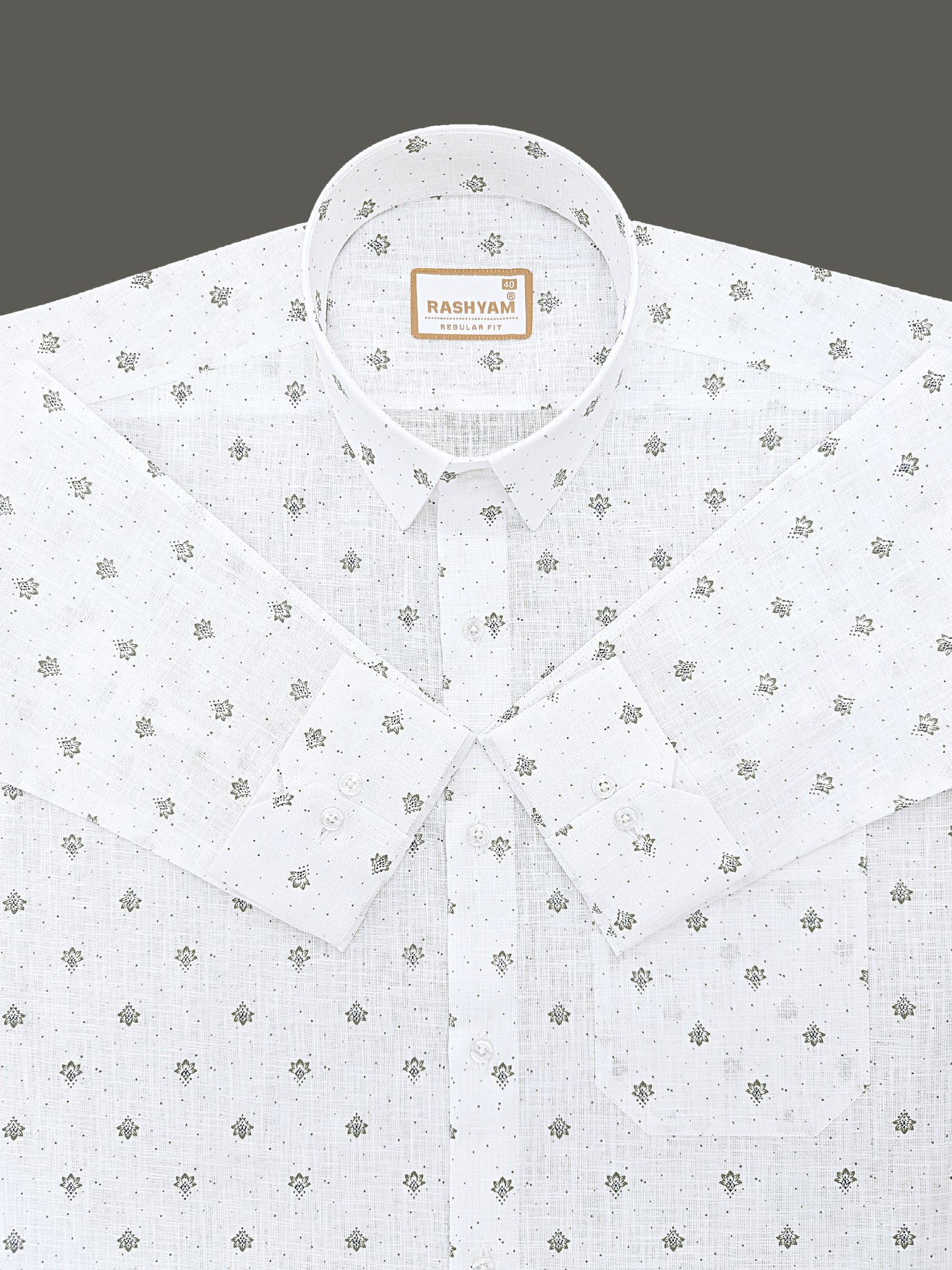 Manarola Premium Linen Cotton Grey Maple Star Print Formal Shirt