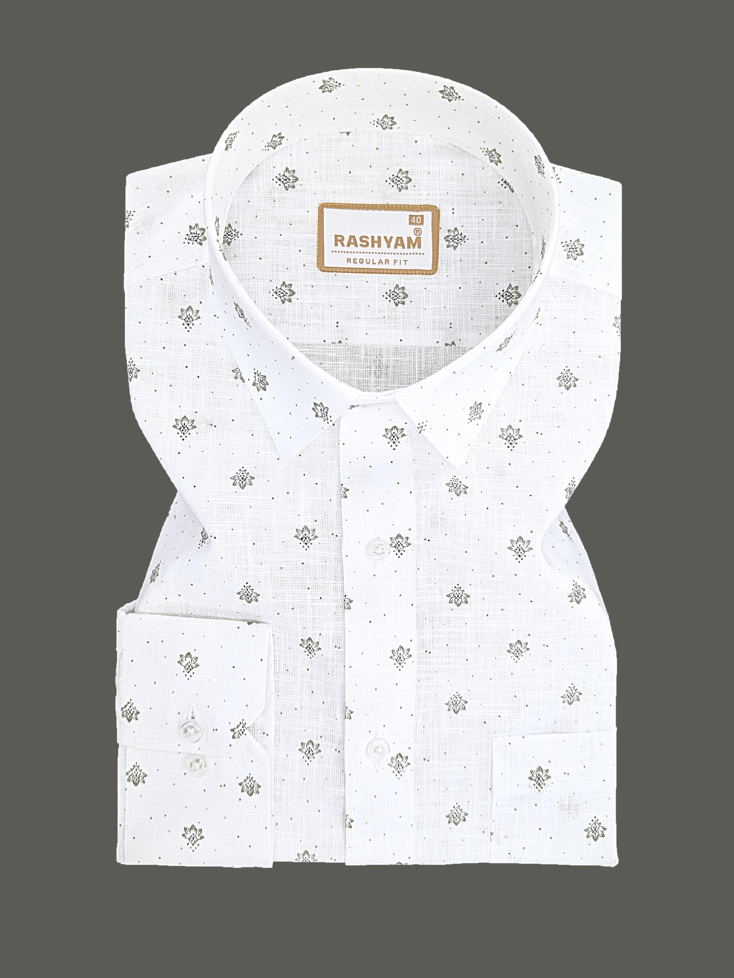 Manarola Premium Linen Cotton Grey Maple Star Print Formal Shirt