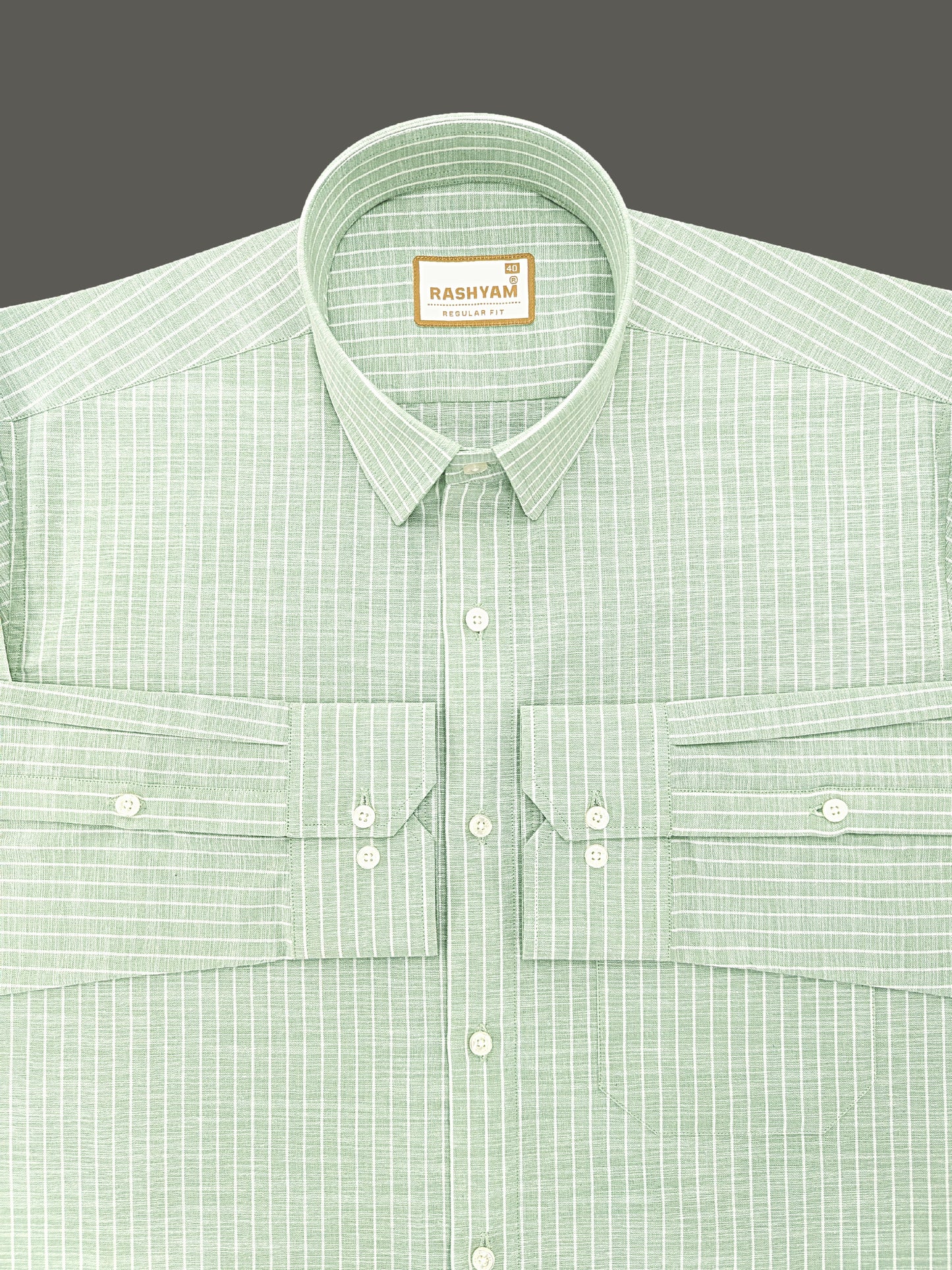 Luxurious Linen Cotton Olivine Green With White Line Shirt For Men