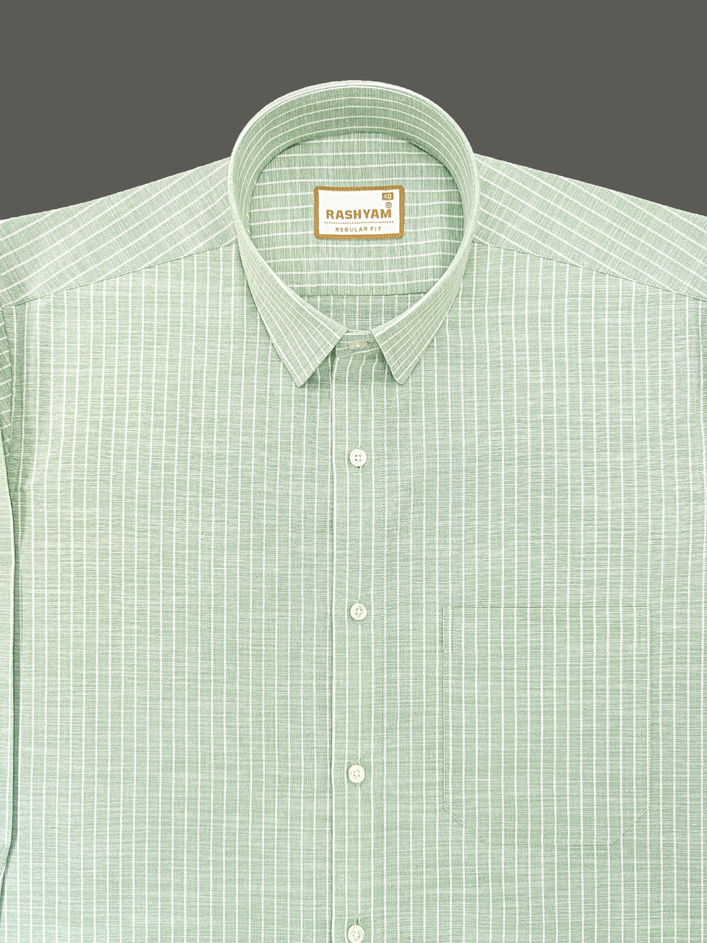 Luxurious Linen Cotton Olivine Green With White Line Shirt For Men