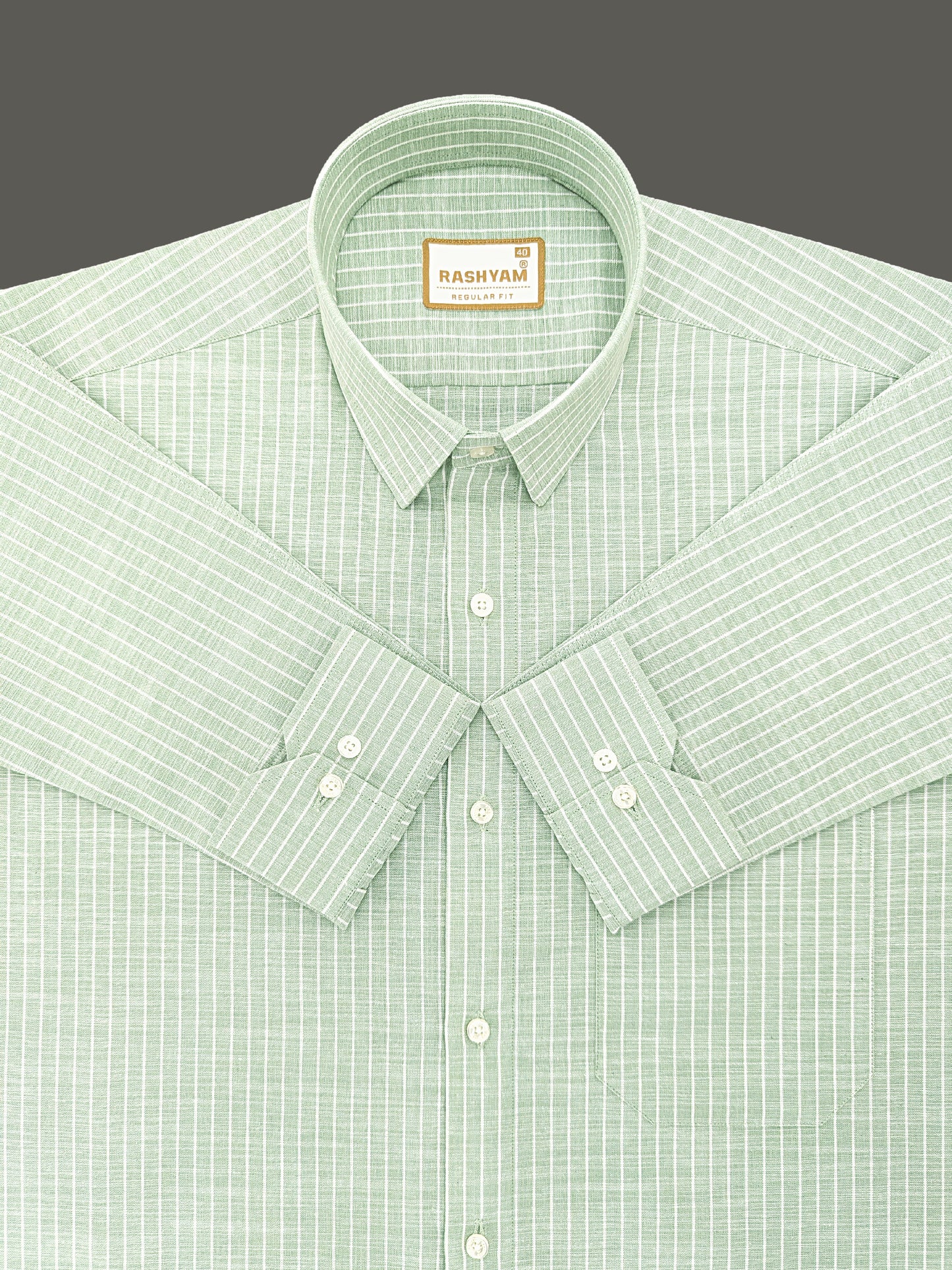 Luxurious Linen Cotton Olivine Green With White Line Shirt For Men