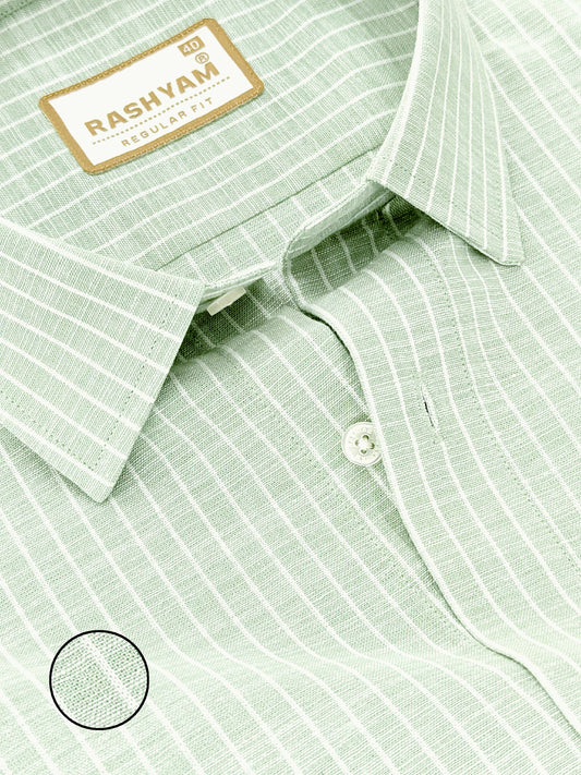 Luxurious Linen Cotton Olivine Green With White Line Shirt For Men