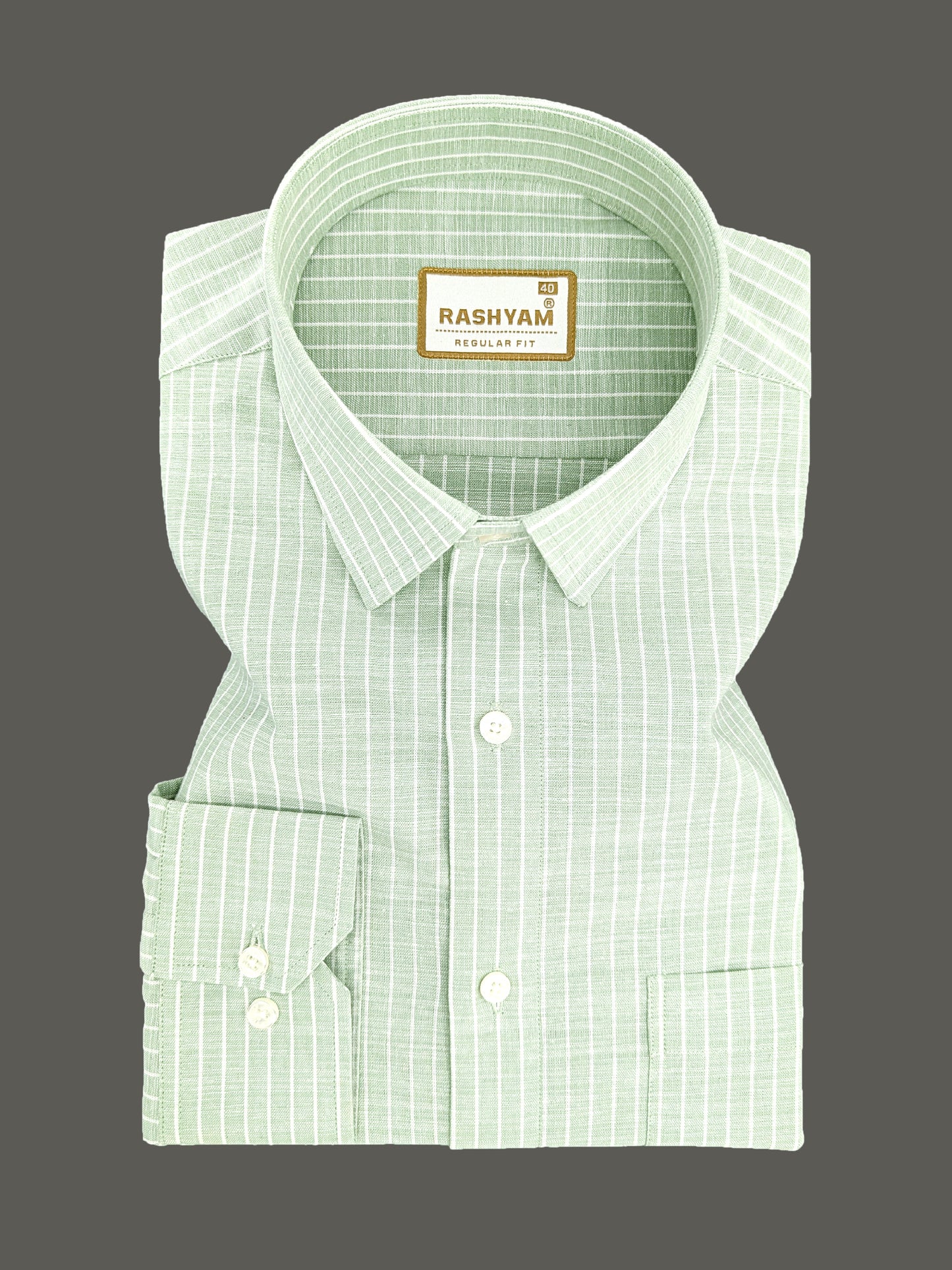 Luxurious Linen Cotton Olivine Green With White Line Shirt For Men