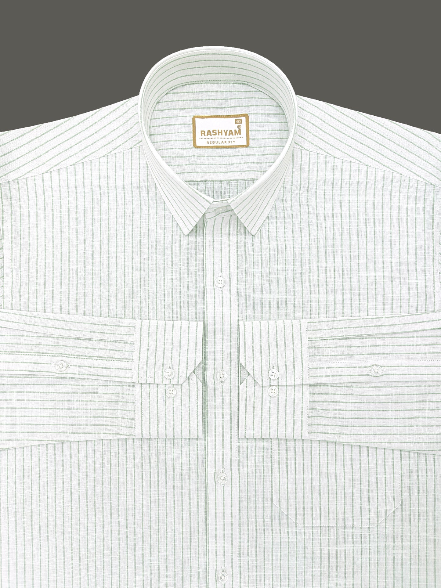 Manarola Premium Linen Grass Green Line On White Formal Shirt