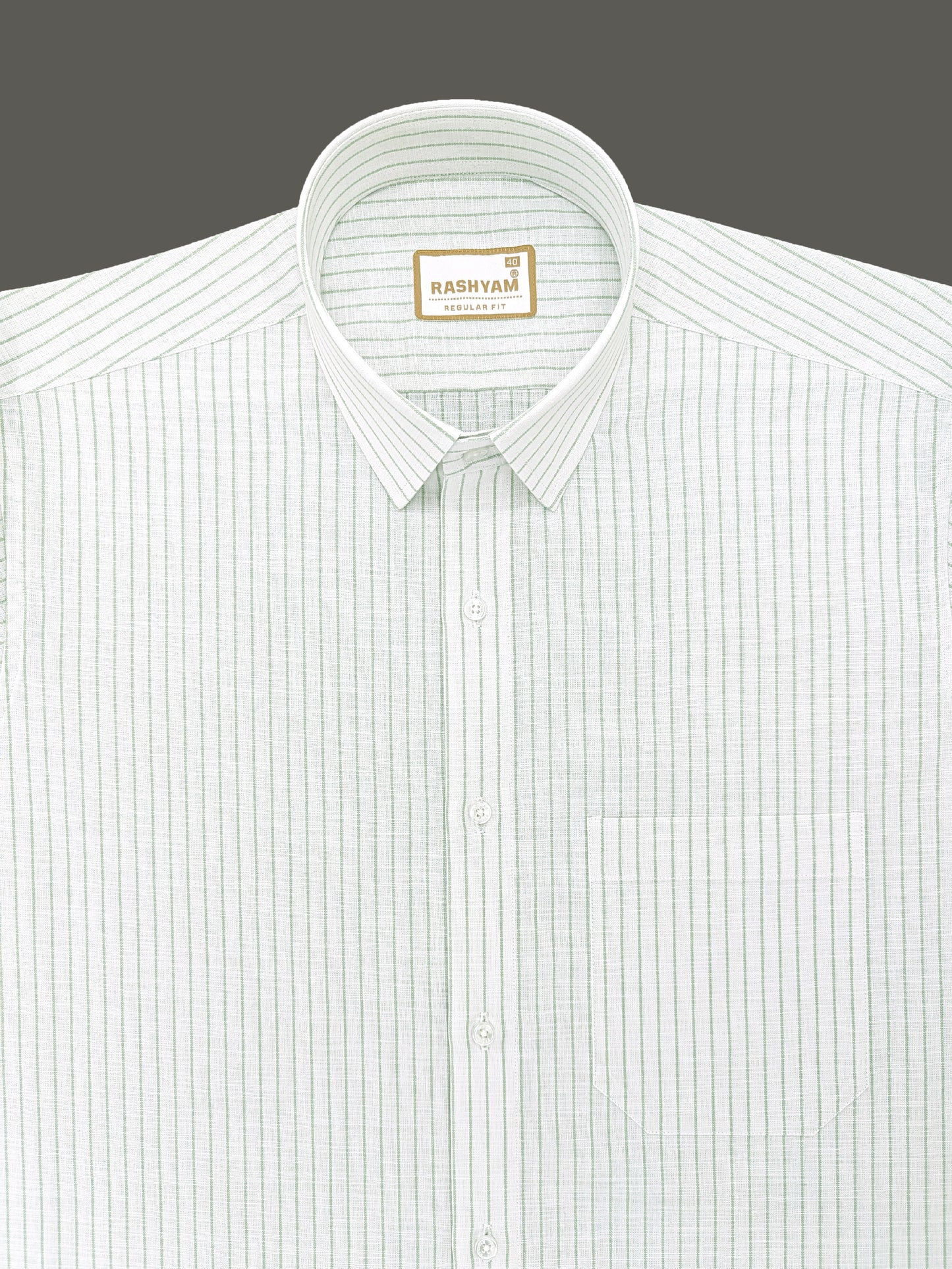 Manarola Premium Linen Grass Green Line On White Formal Shirt