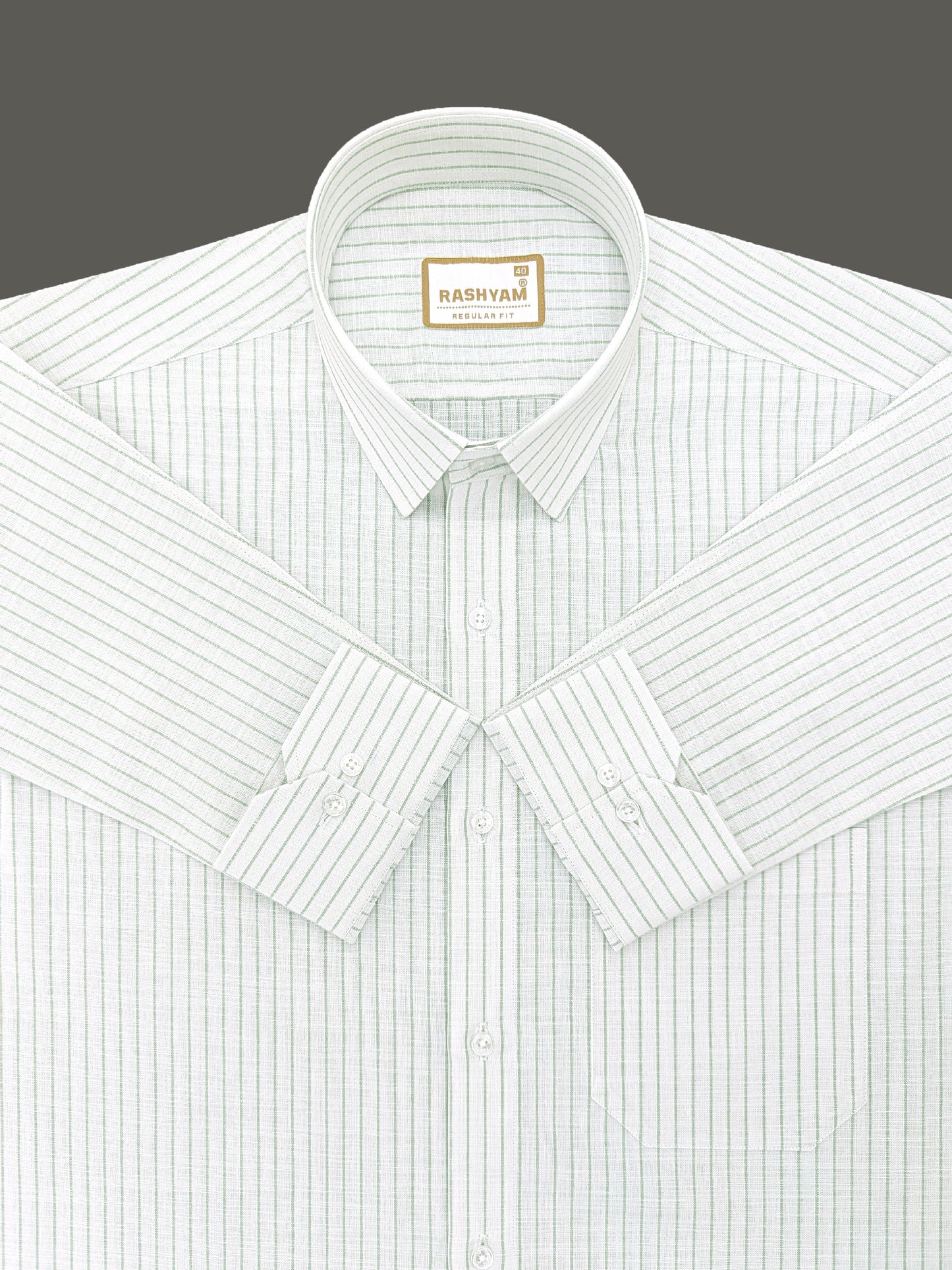 Manarola Premium Linen Grass Green Line On White Formal Shirt