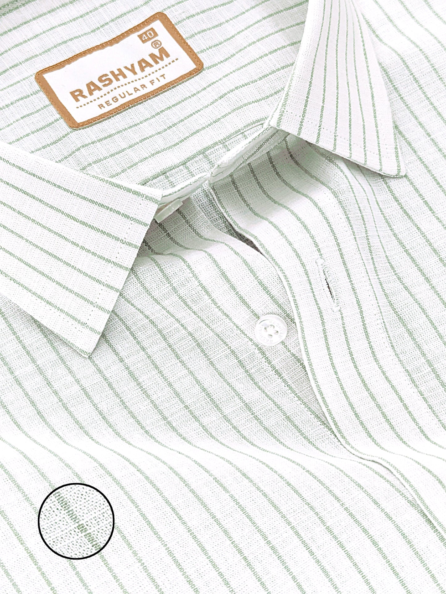 Manarola Premium Linen Grass Green Line On White Formal Shirt