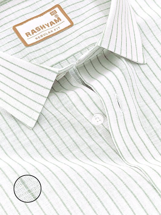 Manarola Premium Linen Grass Green Line On White Formal Shirt