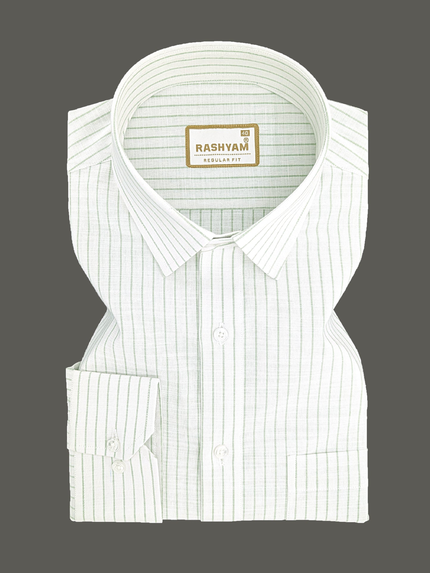 Manarola Premium Linen Grass Green Line On White Formal Shirt