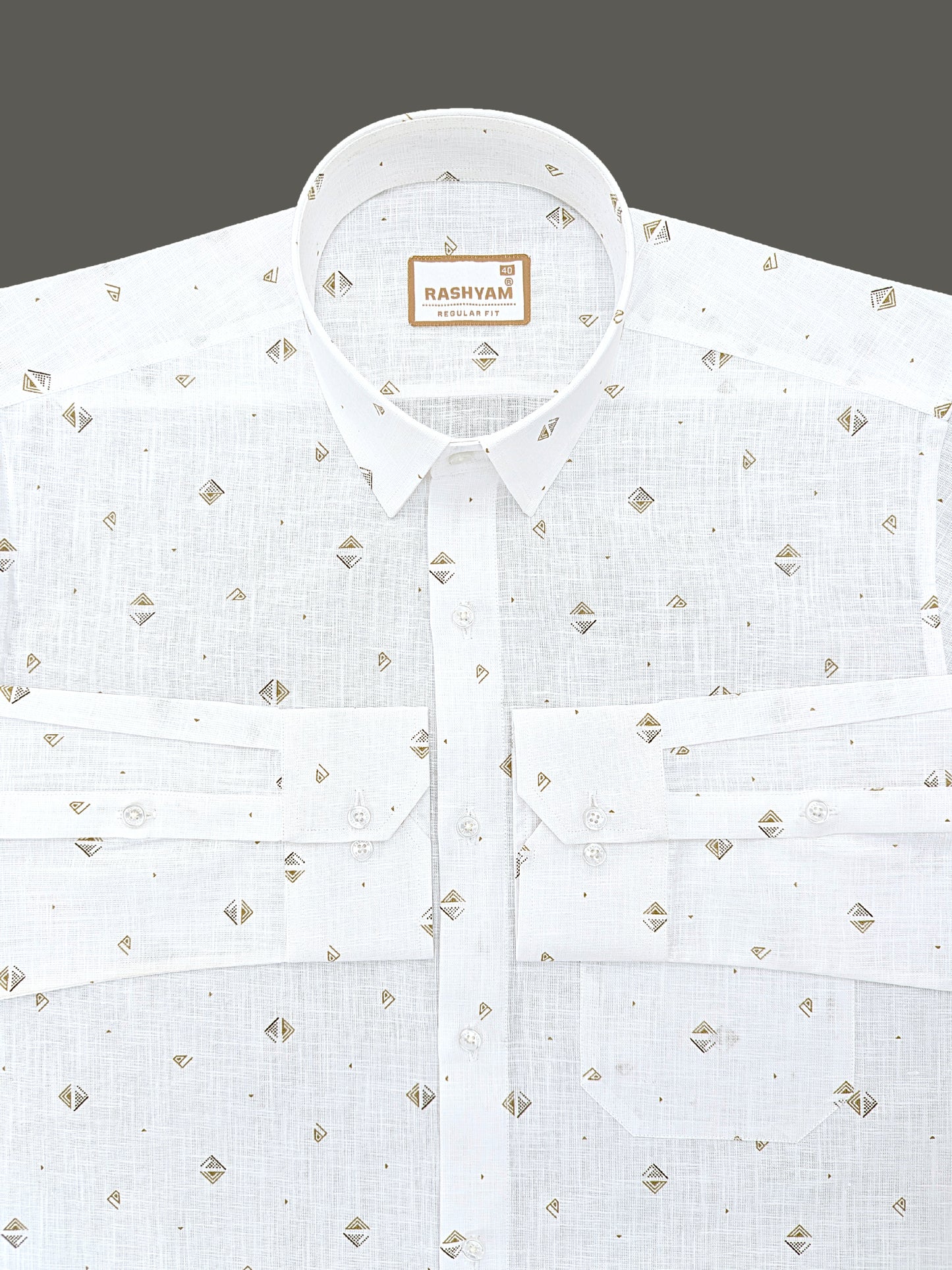 Manarola Premium Linen Cotton Golden Digital Pyramid Print Formal Shirt