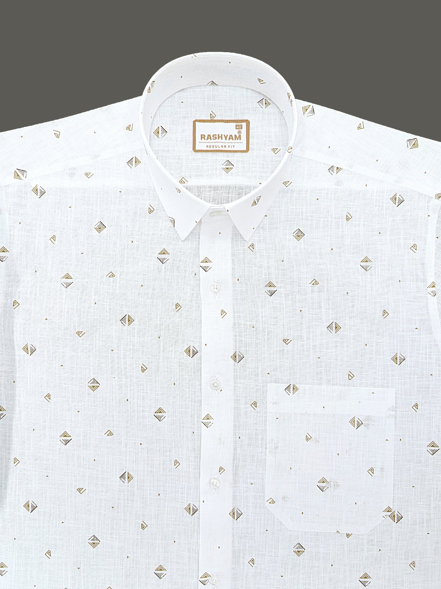 Manarola Premium Linen Cotton Golden Digital Pyramid Print Formal Shirt