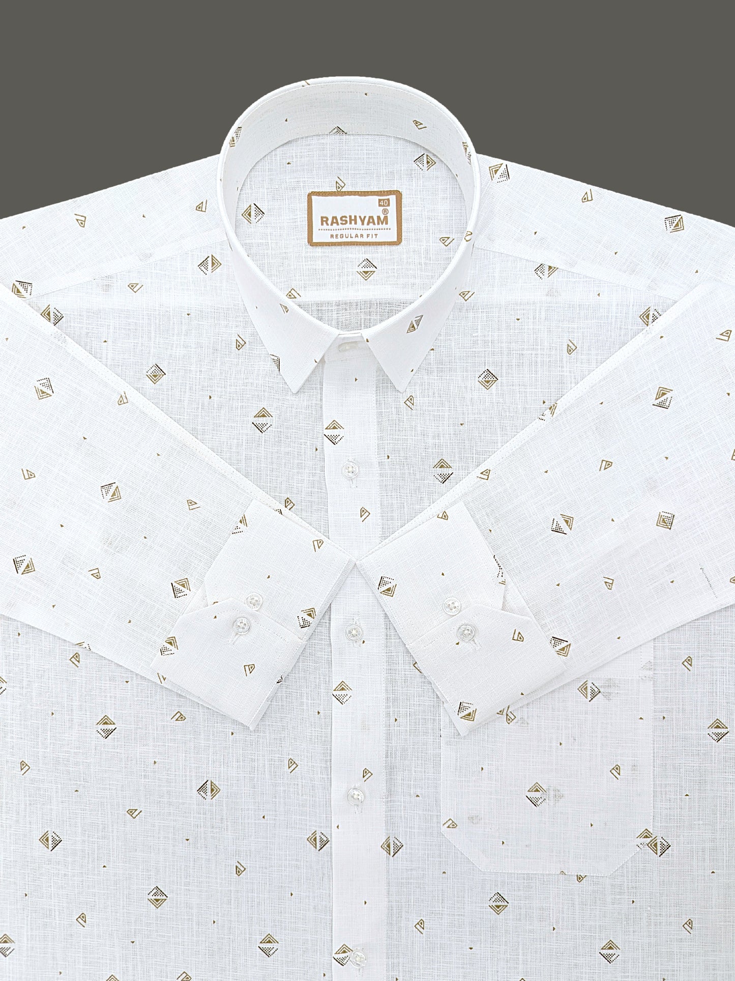 Manarola Premium Linen Cotton Golden Digital Pyramid Print Formal Shirt