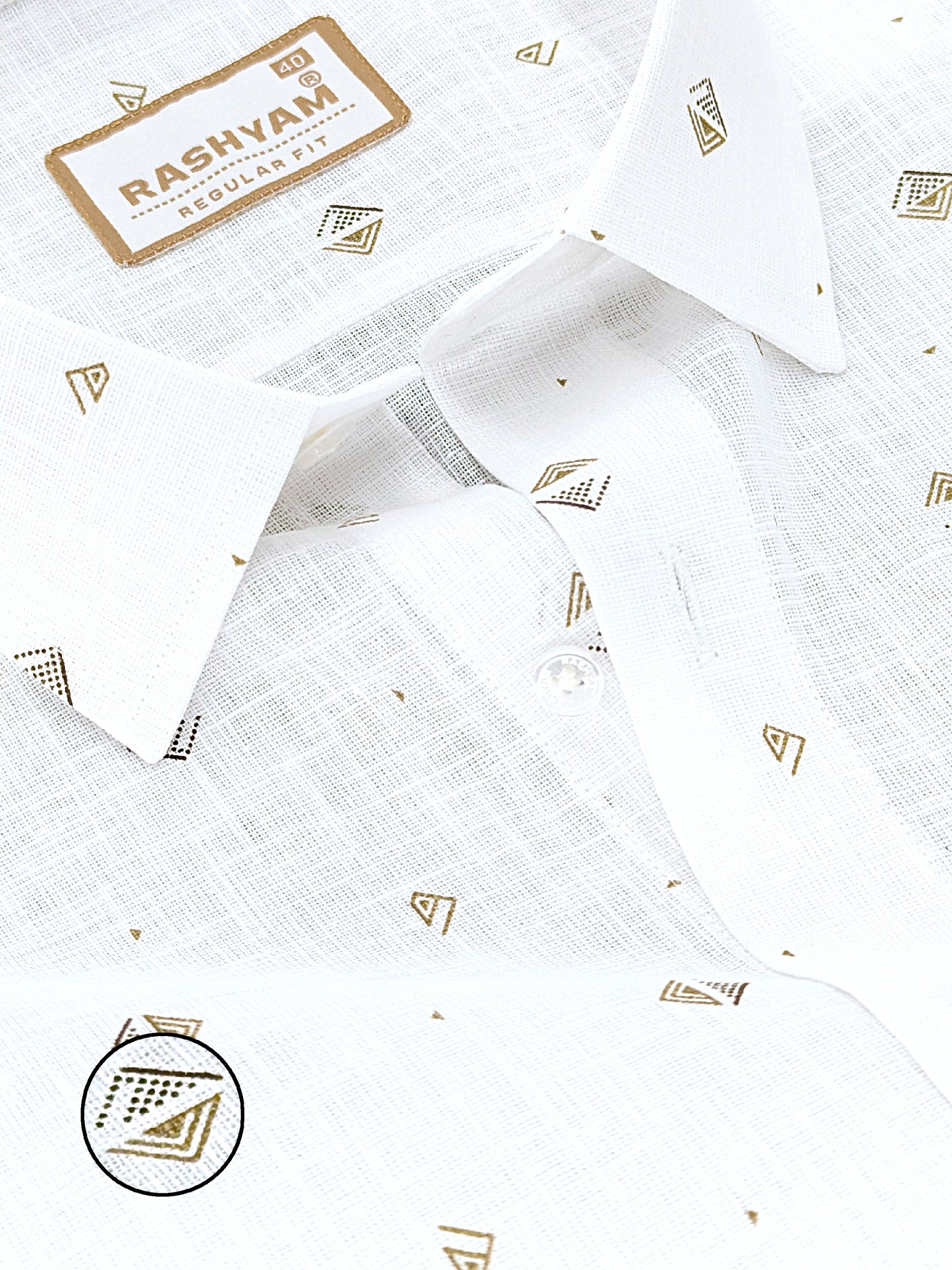 Manarola Premium Linen Cotton Golden Digital Pyramid Print Formal Shirt