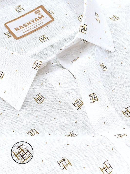 Manarola Premium Linen Cotton Golden Geometric Grid Buta print Formal Shirt