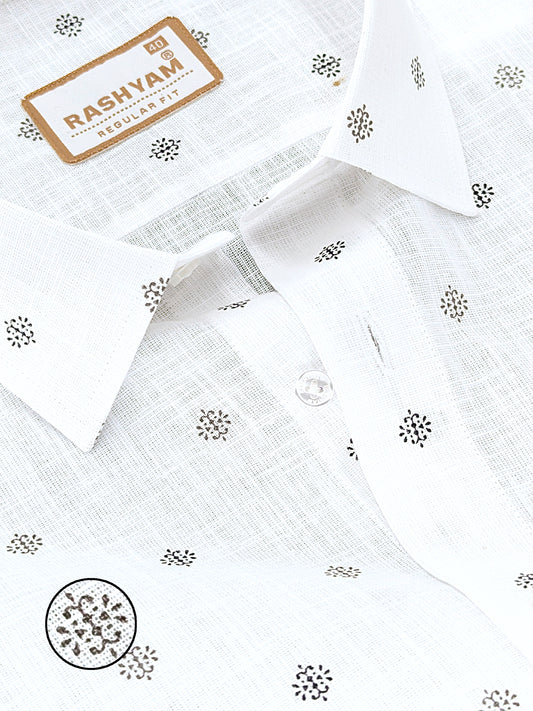 Manarola Premium Linen Cotton Black Floral Buti Print Formal Shirt