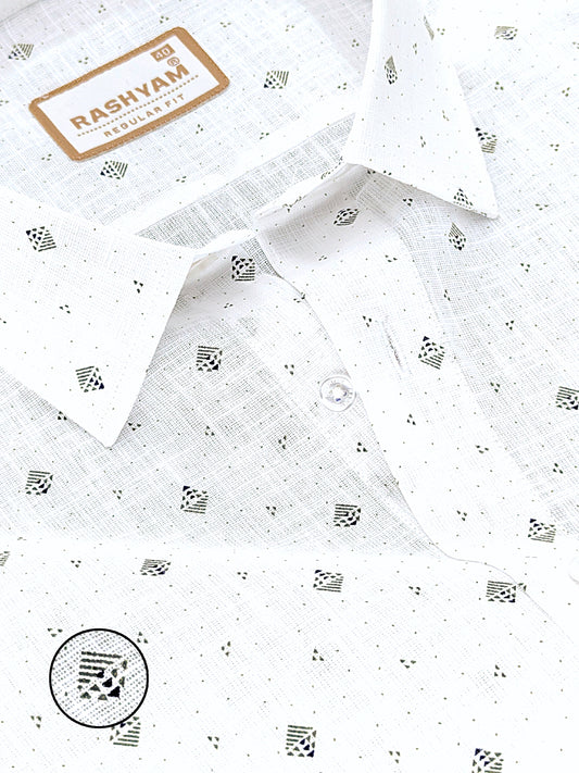 Manarola Premium Linen Cotton Grey With blue Stripe Patch Matrix Print Formal Shirt