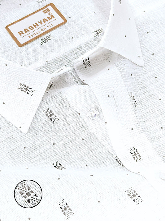 Manarola Premium Linen Cotton Grey With Blue Diamond Pixel Cross Print Formal Shirt