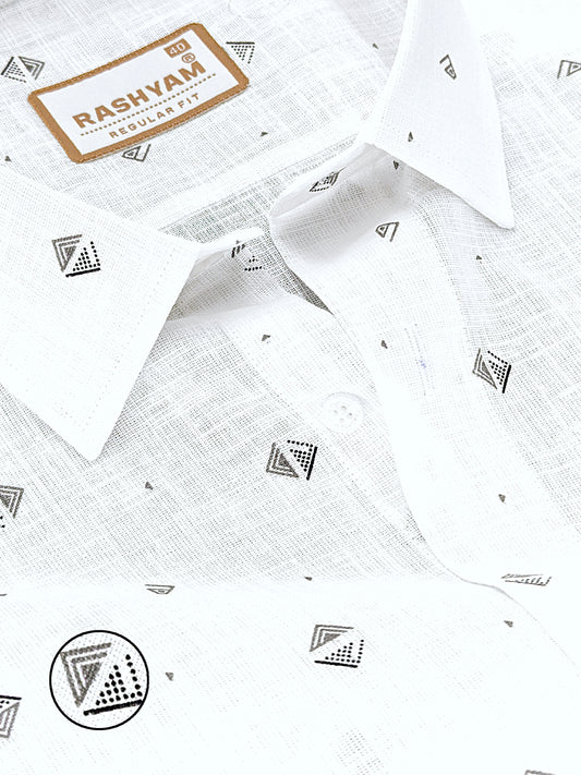 Manarola Premium Linen Cotton Grey With Blue Digital Pyramid Print Formal Shirt
