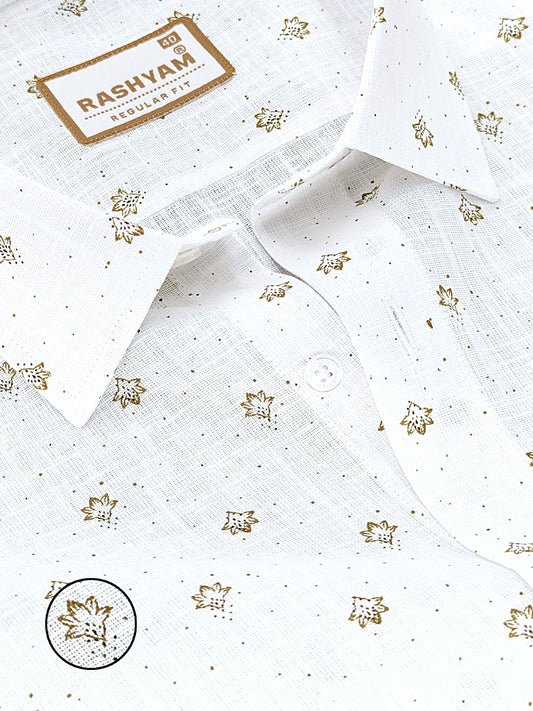 Manarola Premium Linen Cotton Brown Maple Star Print Formal Shirt