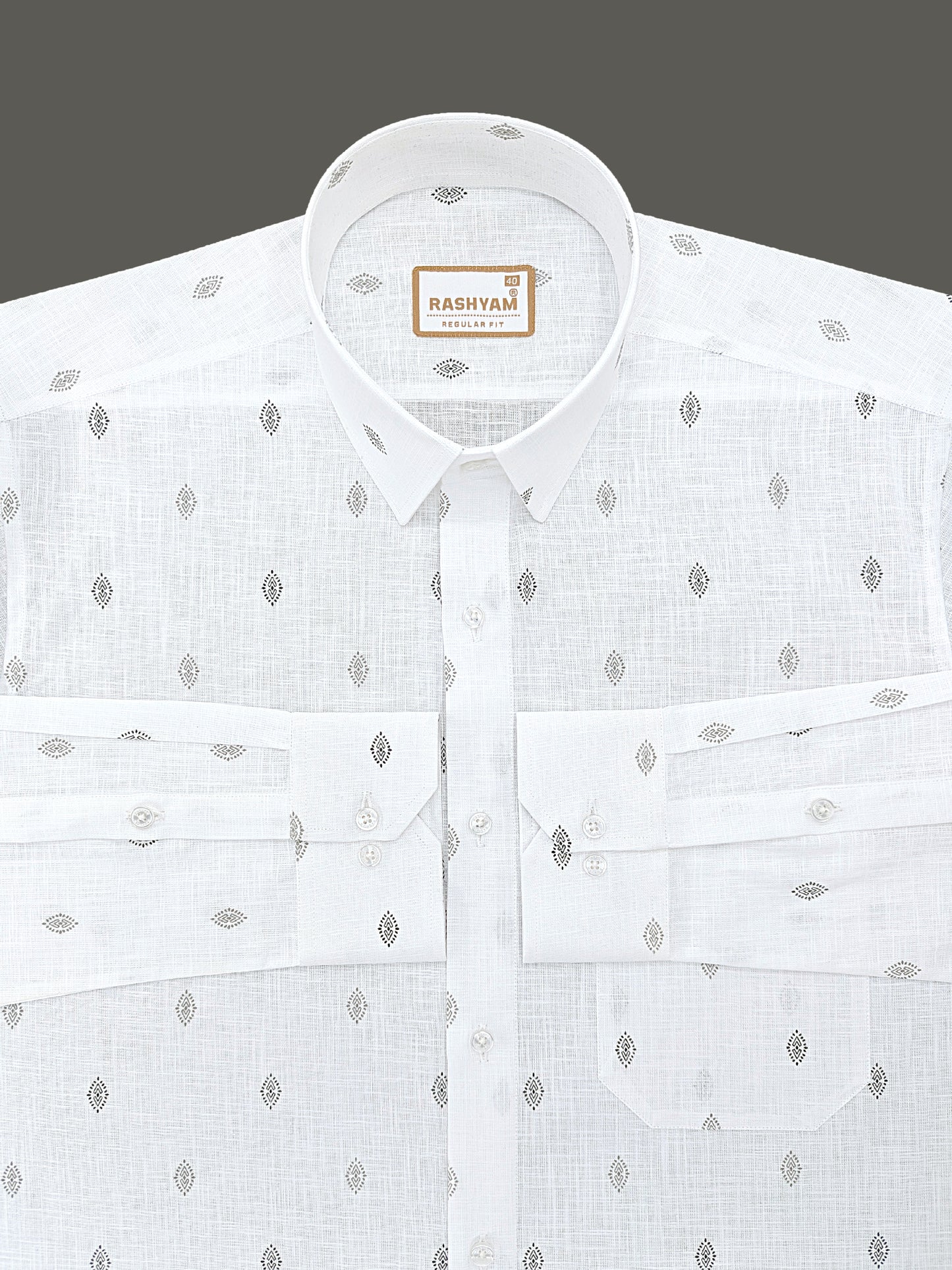 Manarola Premium Linen Cotton Black Tribal Eye Motif Print Formal Shirt