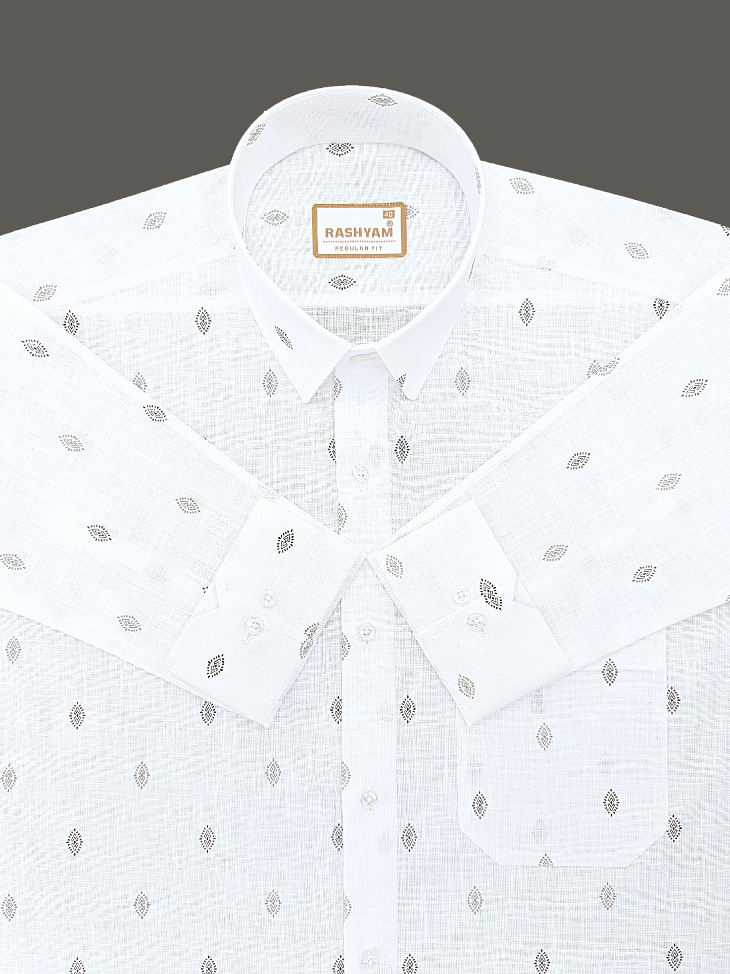 Manarola Premium Linen Cotton Black Tribal Eye Motif Print Formal Shirt